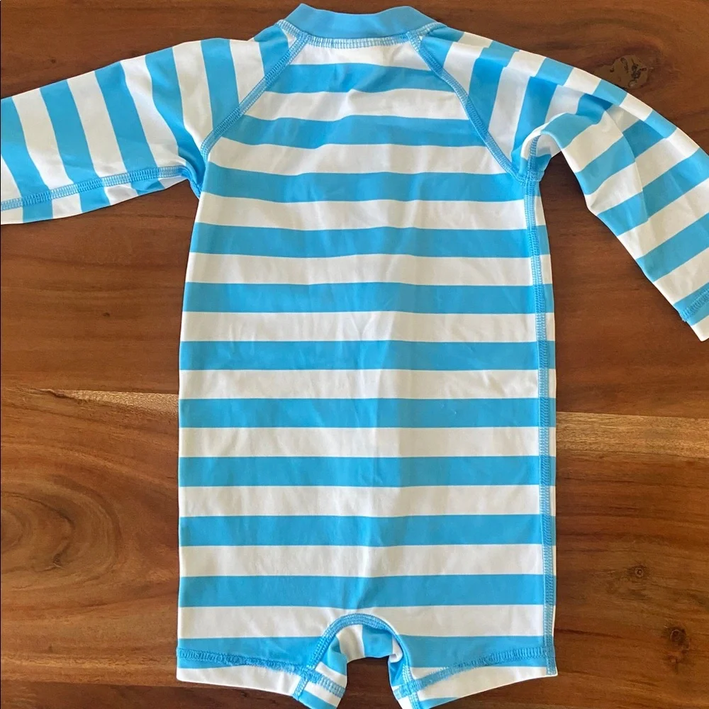 Hanna Andersson Blue and White Striped Kids Rash Guard One-Piece